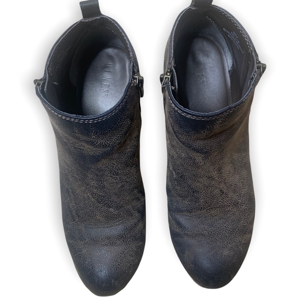 DUNES  Dolly Black Brown Faux Leather Zip Side Closure Ankle Booties